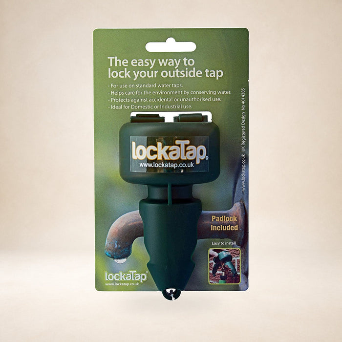 Lockatap PDSLT001 Tap Lock – Green, 12.5 × 6.5 × 7cm on a warm studio background