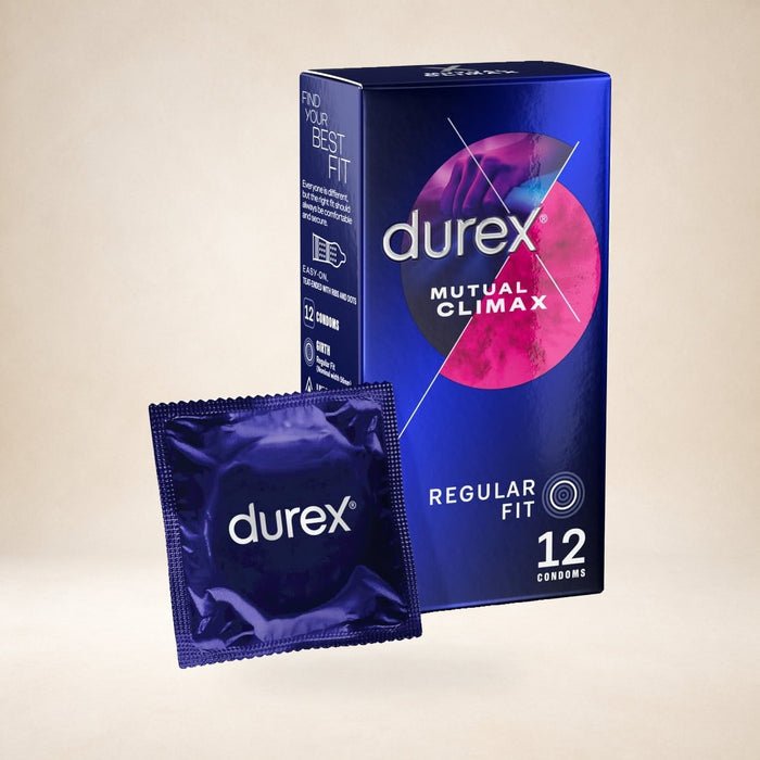 Durex Mutual Climax Condoms (Pack of 12) on a warm studio background