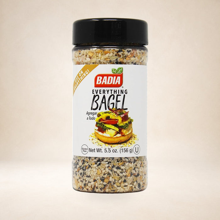 Badia Everything Bagel Seasoning 156g on a warm studio background