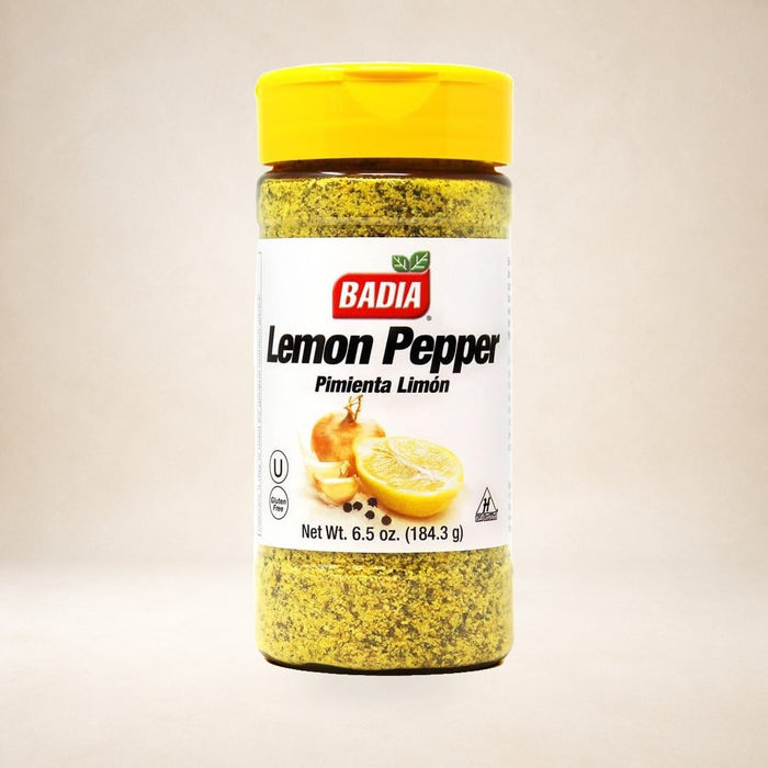 Badia Lemon Pepper Seasoning 184.3g on a warm studio background