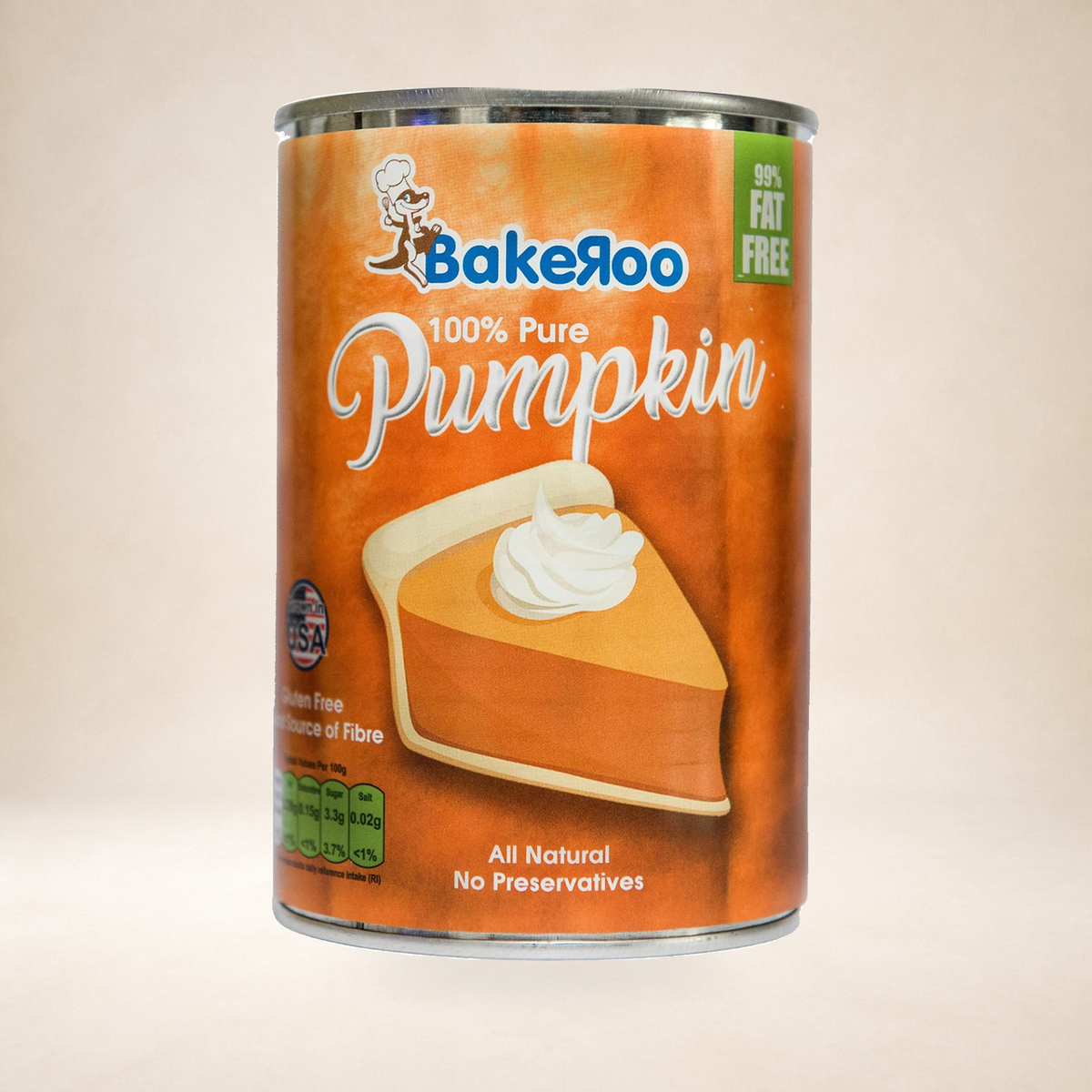 Bakeroo Pumpkin Puree 425g on a warm studio background