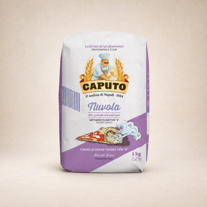 Caputo Nuvola Flour 1kg full bag on a warm studio background