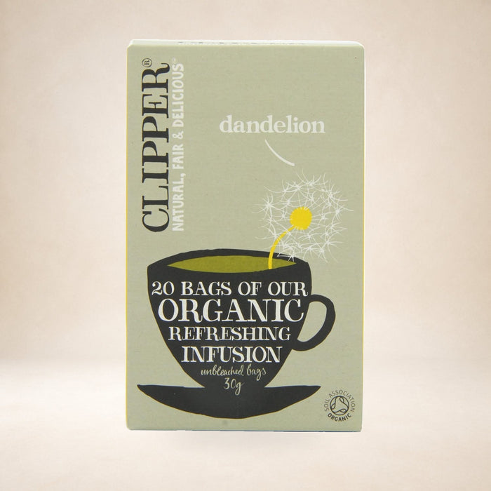 Clipper Dandelion Tea, 20 Bags on a warm studio background