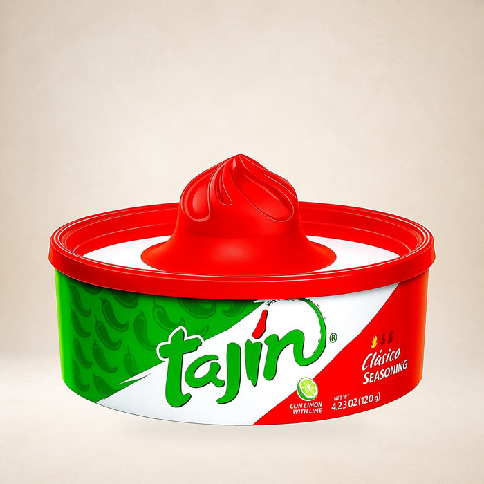 Tajín Clásico Glass Rimmer on a warm studio background