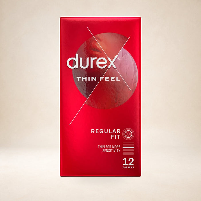 Durex Thin Feel 12 on a warm studio background