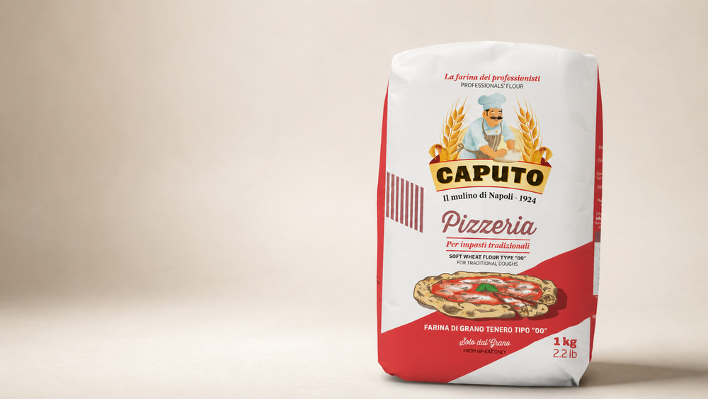 Caputo Pizzeria flour on a warm studio background