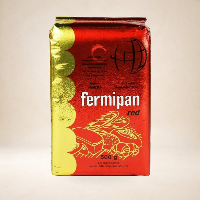 Fermipan Instant Red Dried Yeast 500g on a warm studio background