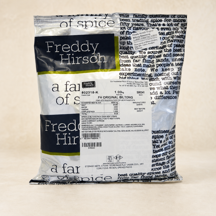 Freddy Hirsch Original Biltong Spice 1kg on a warm studio background
