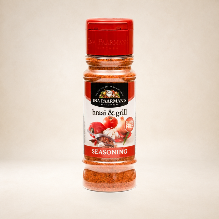 Ina Paarman Braai & Grill 200g on a warm studio background