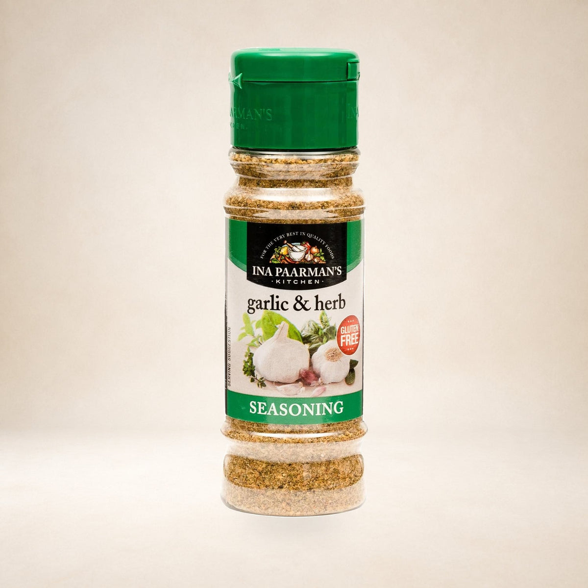 Ina Paarman Garlic & Herb 200g on a warm studio background