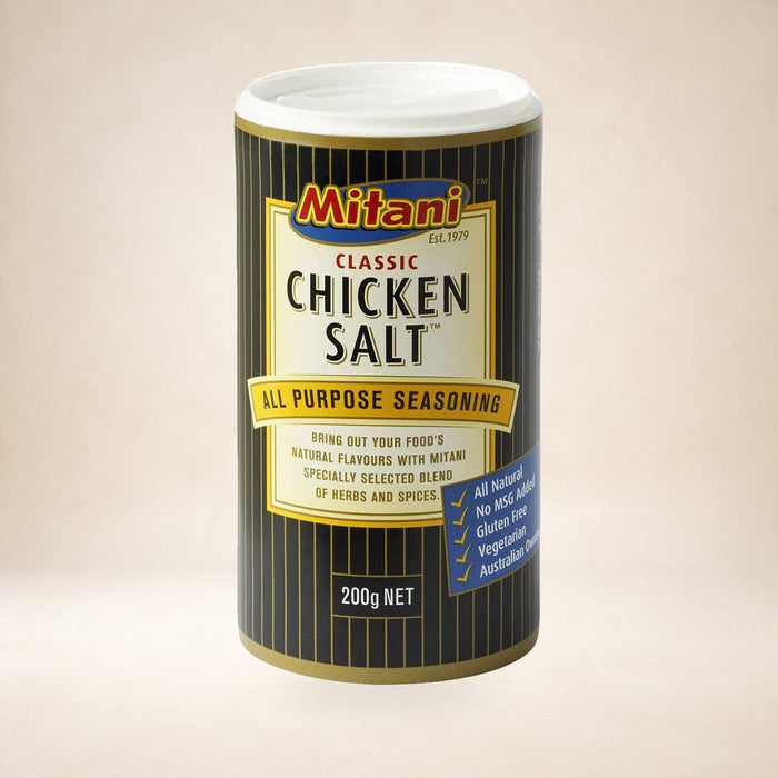 Mitani Chicken Salt 200g on a warm studio background