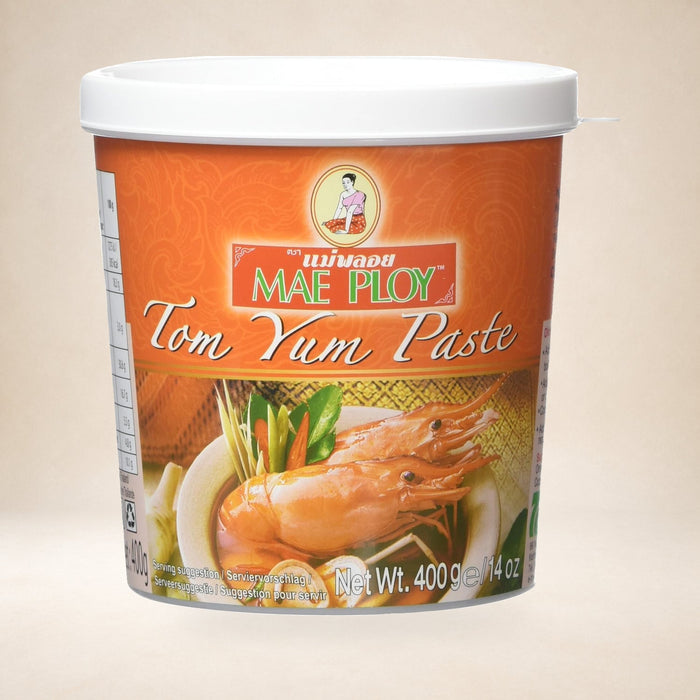 Mae Ploy Tom Yum Paste 400g on a warm studio background