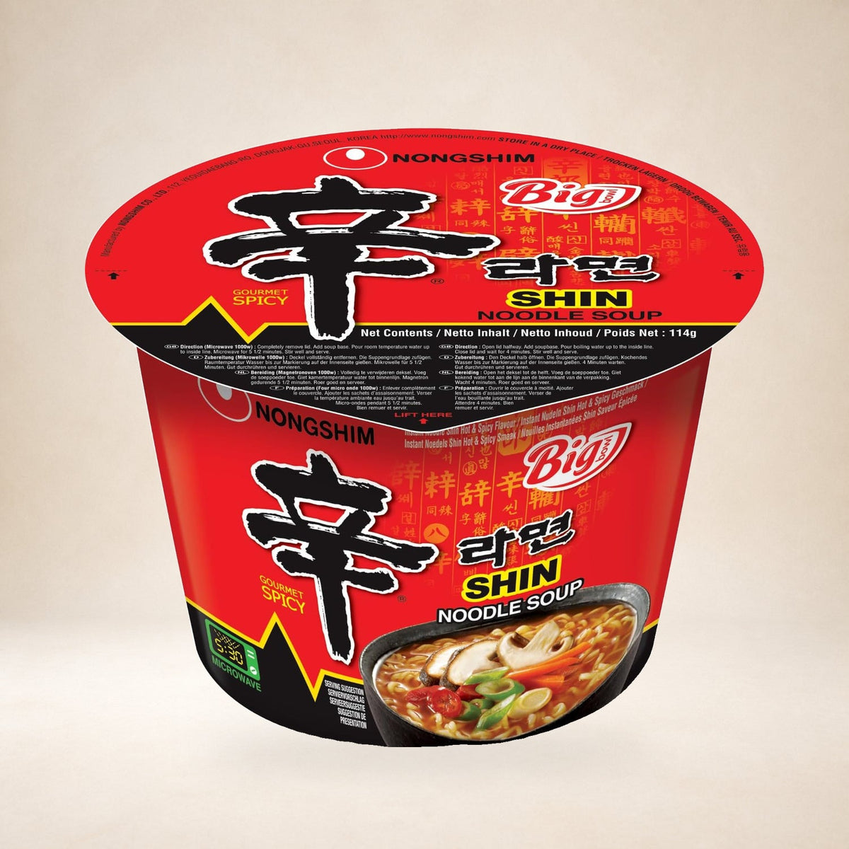Nongshim Big Bowl 114g on a warm studio background