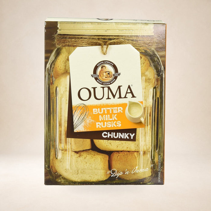 Ouma Buttermilk Rusks 500g on a warm studio background