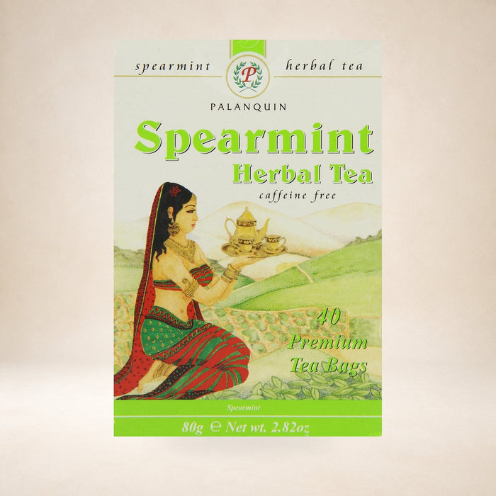 Palanquin Spearmint Tea, 40 Tea Bags on a warm studio background