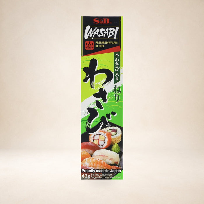 S&B Wasabi Paste 43g on a warm studio background