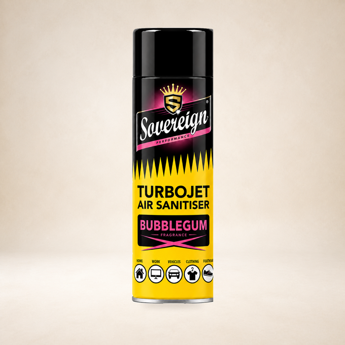 Sovereign Turbojet Air Sanitiser - Bubblegum 500ml on a warm studio background