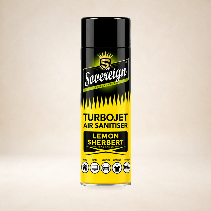 Sovereign Turbojet Air Sanitiser - Lemon Sherbert 500ml on a warm studio background