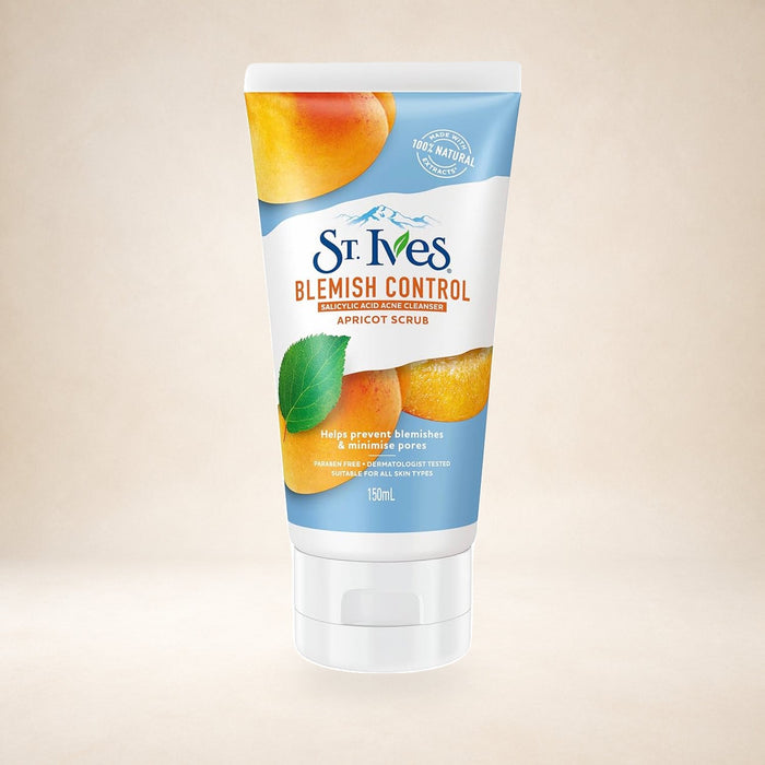 St Ives Blemish Control Apricot 150ml on a warm studio background