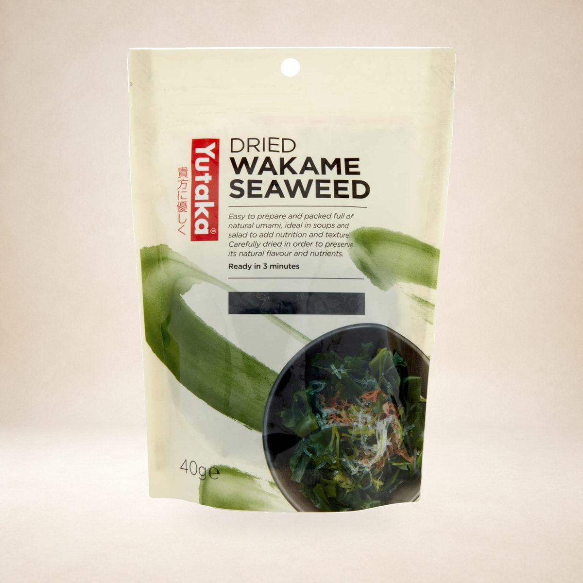 Yutaka Wakame Seaweed 40g on a warm studio background